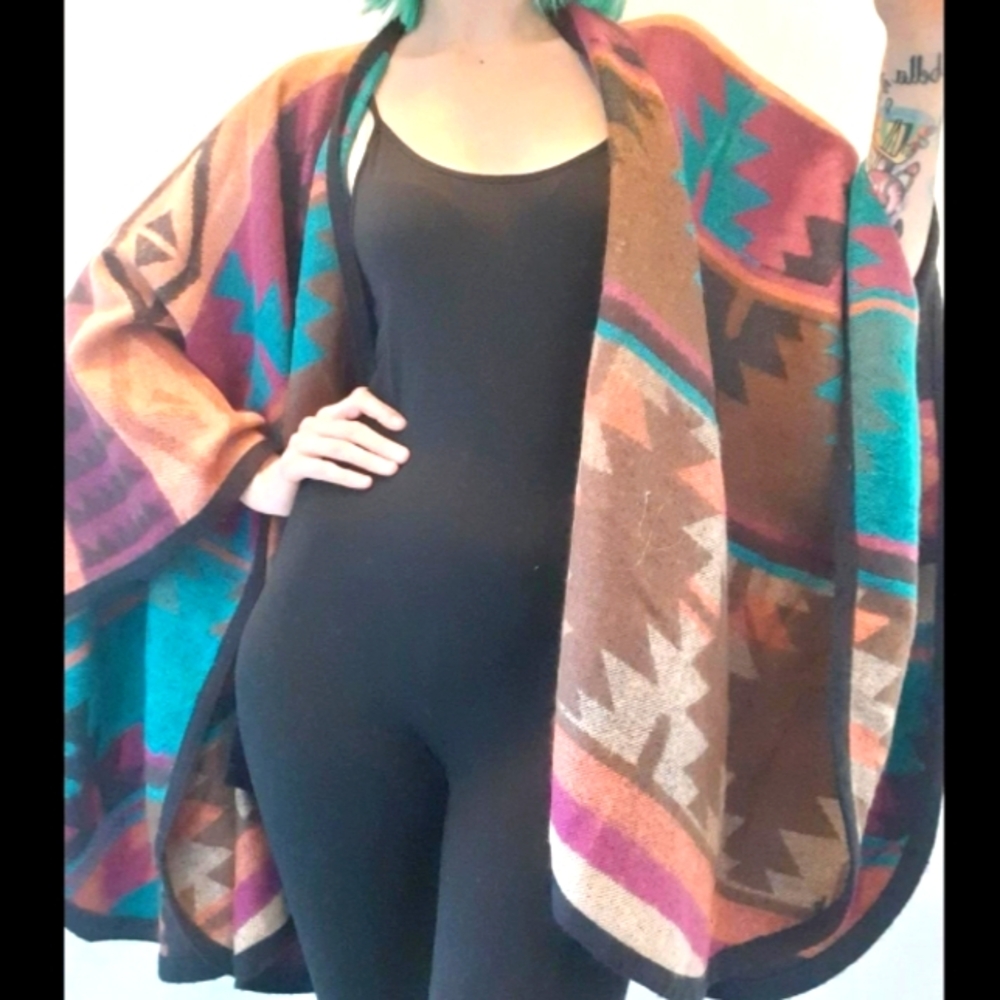 Aztec Print Knitted Cape/Poncho/Wrap/Shawl.